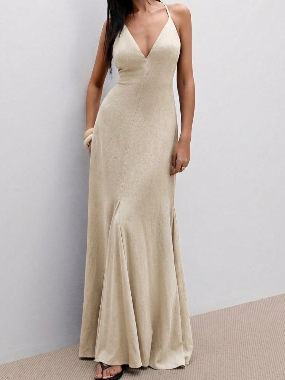 Apricot Sexy Women's Elegant Spaghetti Strap Dress - Picture 4 of 5